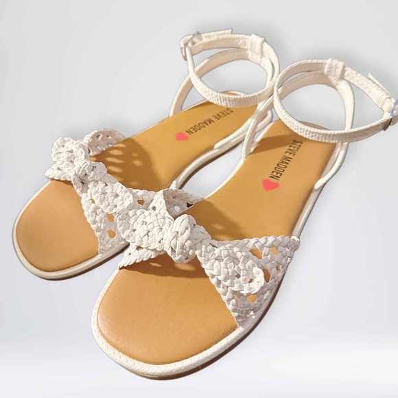 NEW Steve Madden Girl’s Open Toe/Back Raffia Sandals White Size 1 - Picture 8 of 14